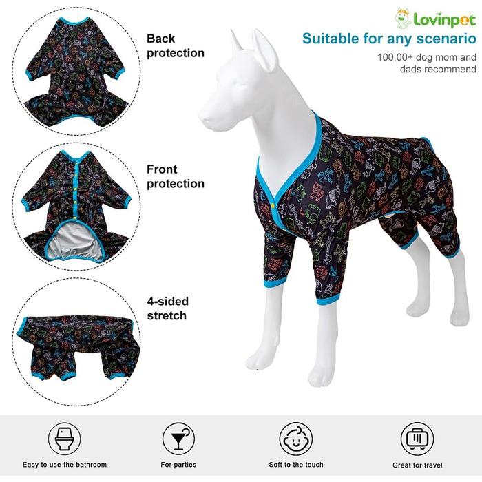 Піжама для собак LovinPet Dobermann, розмір XXL, захист від сонця, дихаючий матеріал, принт 'Джунглі'