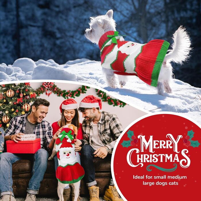 Світер для собак на Новий Рік з отвором для шлейки, в клітинку, з оленем, одяг для собак, пуловер для маленьких, середніх та великих собак, котів, теплий осінньо-зимовий, для цуценят, одяг для собак, жилет (XL, Червоний Санта)