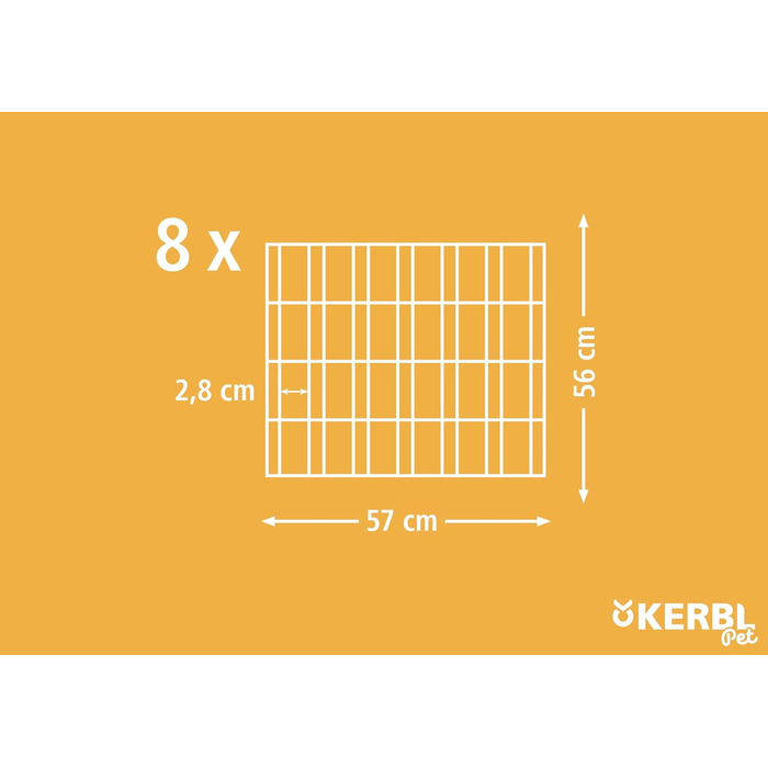 Вольєр для тварин Kerbl, 8-секційний, 57x56 см, для кроликів та курей, з кілочками для монтажу