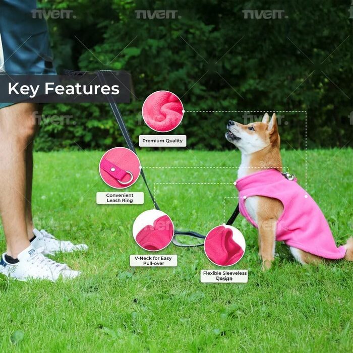 Тепла жилетка JACKO & CO для собак та котів з кільцем для повідка – м'яка, легка, дихаюча (XXL, Рожева)