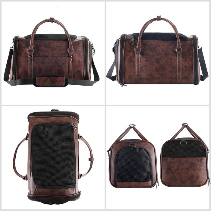 Сумка-переноска для тварин Johomviin з шкіри для маленьких собак та котів до 6,8 кг, схвалена авіакомпаніями, легка сумка для подорожей з дихаючою сіткою та плечовим ременем (колір: кавовий)