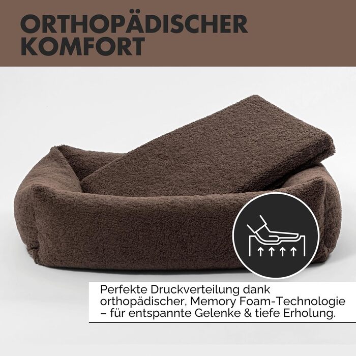Ортопедичне собаче ліжко PAW WOW Sven | М'яке ліжко для собак з тедді-тканини | 70x100 см (Колір: Коричневий)