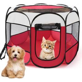 Клітка-загон для цуценят та тварин, 74x74x43 см, для собак, котів, кроликів та дрібних тварин, для використання в приміщенні та на вулиці (Рожева, Червона, Осінкова)