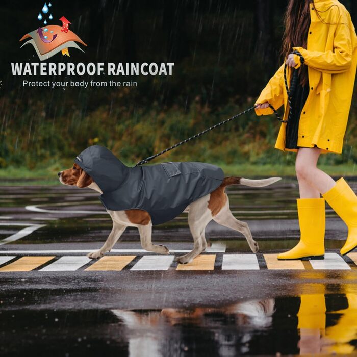 Водонепроможна куртка для собак Idepet Regenmantel: захист від дощу та вітру для маленьких, середніх та великих собак (6XL, чорний)