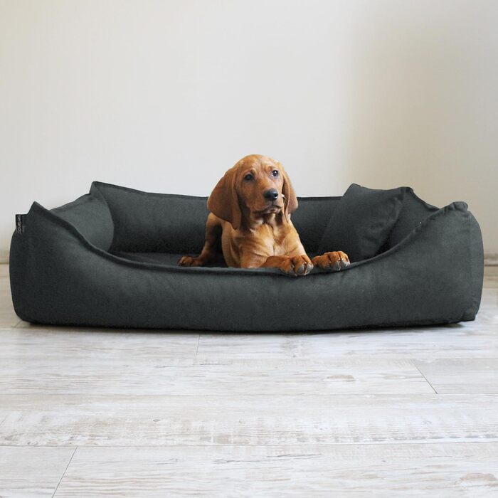 Ортопедичне ліжко для собак Tierlando® Donald, прямокутне, з матрацом з віскоеластичної піни, міцний оксфордський поліестер, антиковзаюча підкладка, 100x75 см, графіт