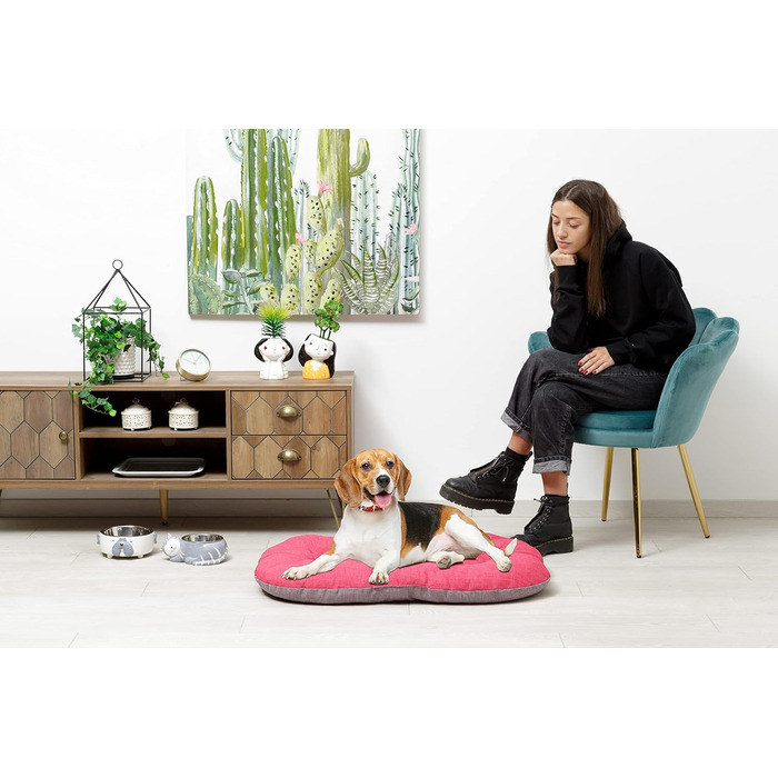 М'яке ліжко для собак та котів Baroni Hoe, 47x70x8 см - Doubleface (червоні та білі сердечка, L)