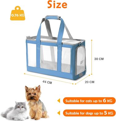 Транспортна сумка для собак та котів ALLSOPETS - дихаюча переноска для цуценят та котів, знімний килимок, сумка для подорожей, кемпінгу та прогулянок, блакитна