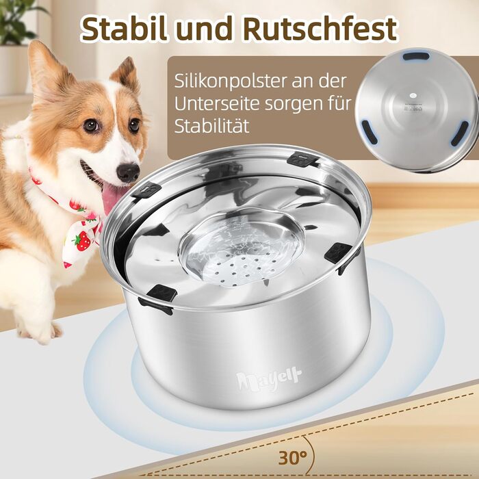 Нержавійна миска для собак великих і середніх порід 5.6л, проти протікання, для води, миска для собак, можна мити в посудомийній машині