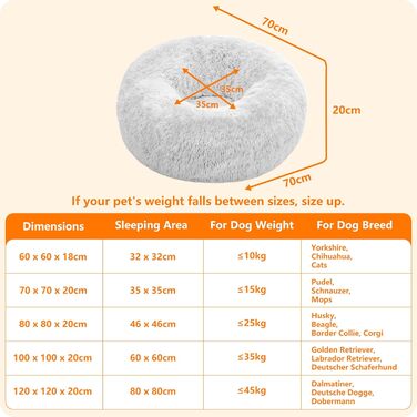 Ортопедичне ліжко для собак HMTOPE: кругле, м'яке, для собак та котів, 70 см, сірий колір