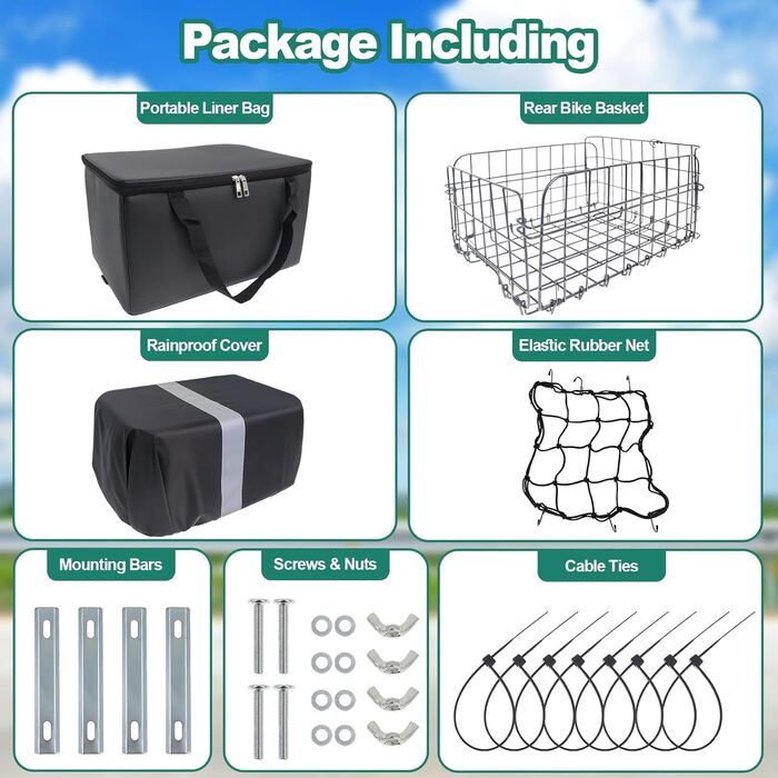 Задній знімний кошик для велосипеда, металевий складний багажник, вантажопідйомність 22 кг, кошик для перевезення тварин та продуктів, з внутрішньою кишенею, універсальний тримач для велосипедів та електровелосипедів