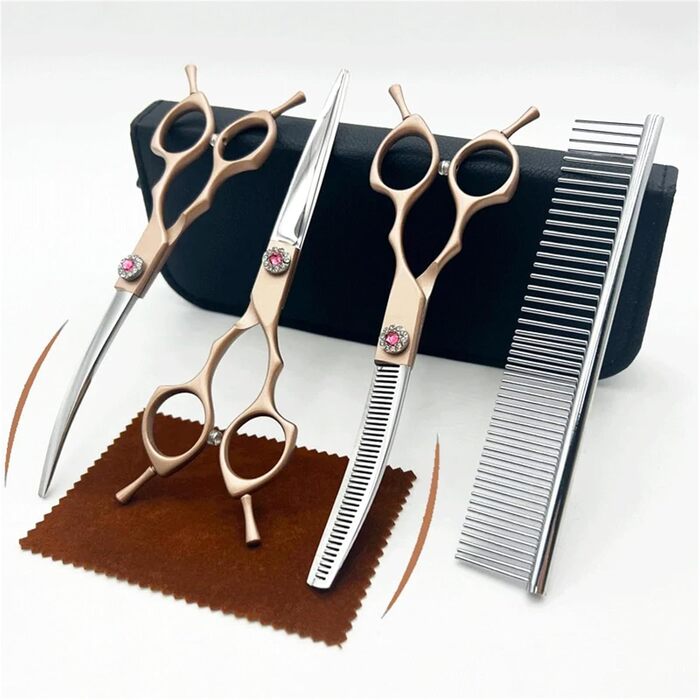 Набір професійних ножиць для грумінгу собак: прямі, вигнуті, розріджуючі (40%-50%)