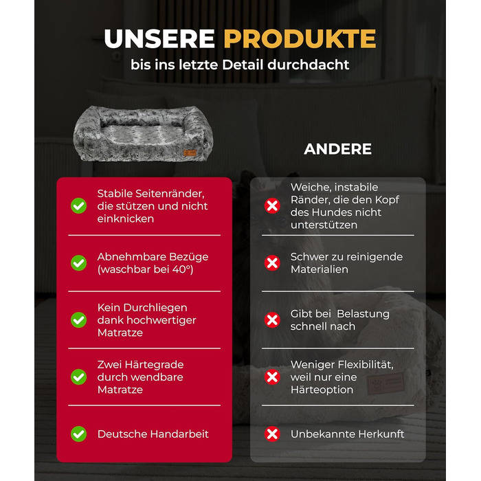 Ортопедичне ліжко для собак Shadow Deluxe S (60x75 см) з Memory Foam – Зручне, з антиковзким покриттям, миється – Німецька якість