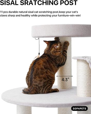 Великий котячий будиночок з дряпалкою для Мейн-куна, 165 см, котячий будиночок для кішок, дорослих, 9 кг, XXL, міцний, розкішний з великою гамаком, дряпка з сизалю, бежевий, 165 см