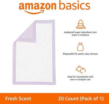 Підгузки для котів Amazon Basics 40 шт. з швидковисихаючою поверхнею, фіолетові, без запаху