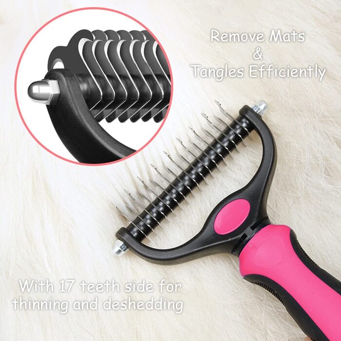 Набір для догляду за шерстю собак: щітка-пучок, інструмент для видалення підшерстя Pet Pro, гребінець, набір для грумінгу, видалення ковтунів та шерсті (рожевий)