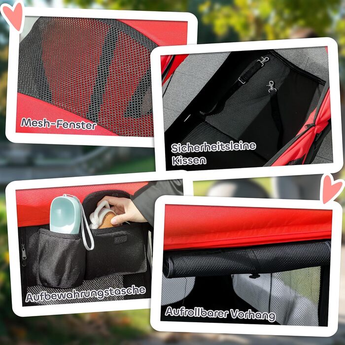 PawHut 2-в-1 візок для собак та котів, розкладний, до 30 кг, з подушкою, сітковими віконцями, 2 дверима та сумкою для зберігання (Червоний)