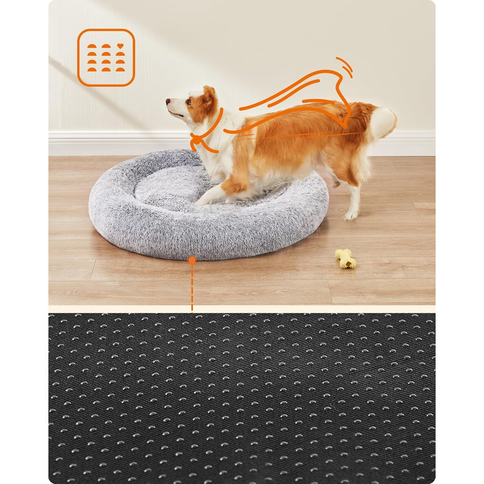 Кругле ліжко для собак та котів Feandrea Ombré Grey, 100 см, знімний м'який наповнювач, довгий плюш, 100 x 100 x 20 см