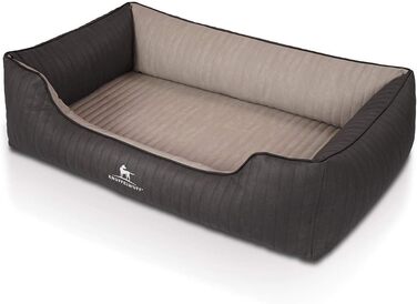 Ортопедичне собаче ліжко Knuffelwuff Outback XXL з лазерного стежчастого штучного шкіряного покриття, 120 x 85 см, чорний/сірий. Знімний чохол, легко мити, підходить для великих, середніх та маленьких собак. Розміри: 120 x 85 x 25 см