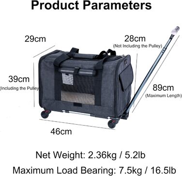 Транспортувальна сумка для домашніх тварин: собак та котів середніх та малих порід. Переноска для подорожей з телескопічним ручками та знімними колесами. Колір: темно-сірий