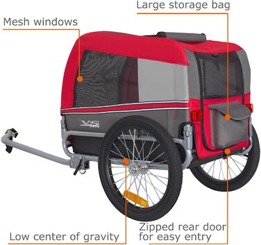 Причеп для собак Tiggo VS Pets M - велосипедний причеп для собак, 80201 (червоний)