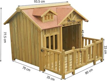 Будиночок для собаки Wiltec Luxus XL 93,5x77,5x70 см з верандою, дерев'яний, для вулиці (коричневий)