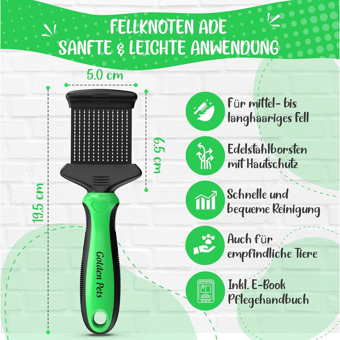 Зубна щітка для собак та котів з захисними нопочками - видаляє підшерсток, ковтуни та вузли. Ідеальна для догляду за шерстю довгошерстих собак, таких як кокапу, пудель. Розмір S. Зубна щітка 2.0, компактна