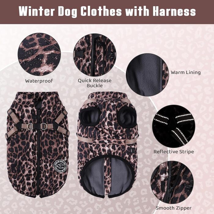 Теплий зимовий одяг для собак Avlot: куртка з флісу, водонепроникна, для холодної погоди (XXL, Коричневий)