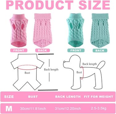 2 шт. Пуловер для собак - теплий зимовий вовняний пуловер з коміром-горловиною для маленьких собак, зручний в'язаний одяг для такс та цуценят, в'язаний пуловер для маленьких порід собак, для дому та вулиці, синій/рожевий