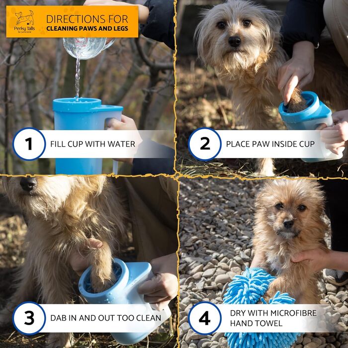Очисник лап для собак PeppyPup, маленький з ручкою – мийка лап для собак, мікрофібровий рукавичка для сушіння, для собак малих порід (Бігль, Тер'єр)