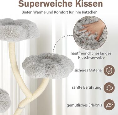 Дерев'яна кігтеточка для котів COSTWAY 165 см з 4 лежаками, будиночком та сизалевими стовпчиками, велика, з металевим каркасом, сіра