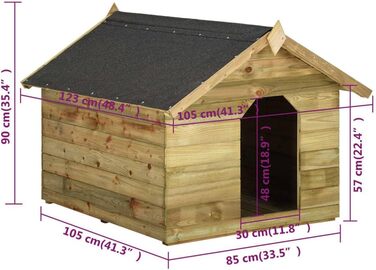 Будка для собаки vidaXL з просоченої сосни, дах, 105.5x123.5x85 см