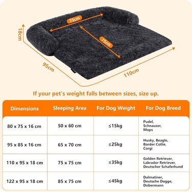 Крісло-лежанка для собак великих та середніх порід, антиковзаюча підстилка, 110 x 95 x 18 см, темно-сірий колір
