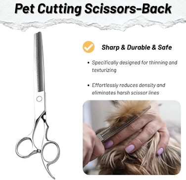 Професійна шерсть для собак 7 дюймів, японська сталь VG10, 50 зубців, безпечна, безшумна, тупа насадка, 30% розрідження, для собак та котів