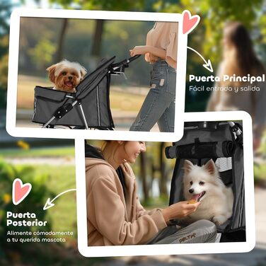 PawHut Складаний візок для собак, візок для домашніх тварин, маленький візок для собак з регульованим дахом, кошик для зберігання, сітчасті вікна, тримачі для чашок та колеса, 75x45x97 см, темно-синій, темно-сірий