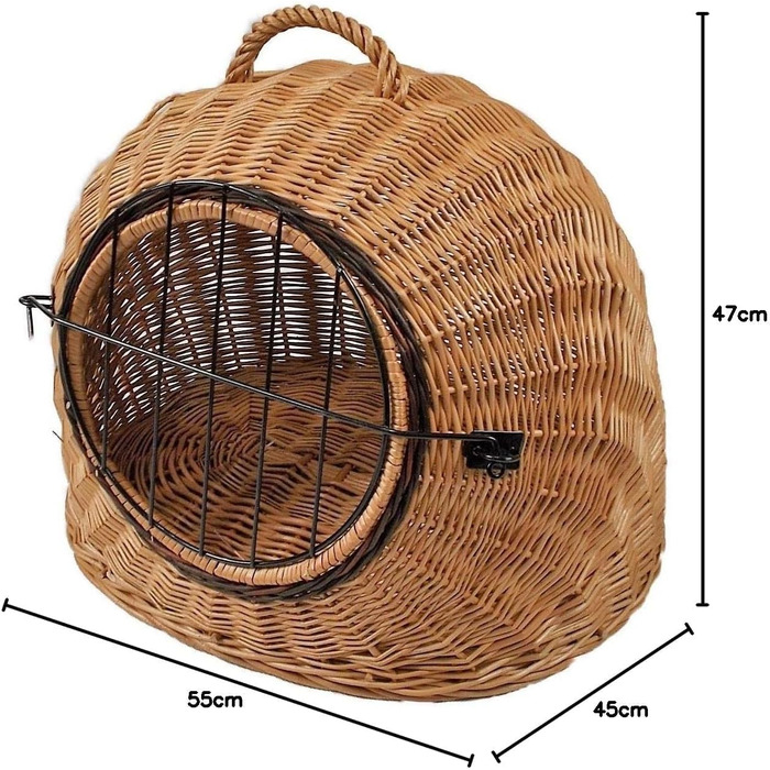 Транспортний кошик для тварин з ротангу, коричневий, розмір M, 50x40x45 см, знімний металевий ґрат