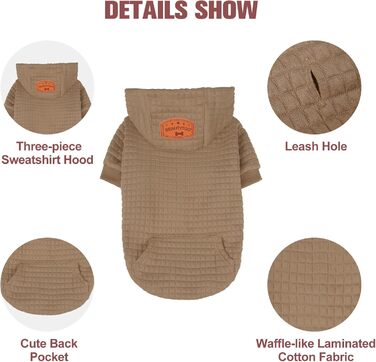 Світшот для великих собак BEAUTYZOO з кишенями, одяг для собак, підходить для маленьких та середніх собак, хлопчиків та дівчаток, матеріал – вафельна ламінована бавовна, халат для домашніх тварин з отвором для шапки, розмір 2XL (Спина: 69 см, Груди: 90 см