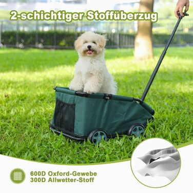 Візок для маленьких тварин, складаний, багатофункціональний, з висувним ручками, подушкою та страхувальним ремінцем, з кишенькою (темно-зелений)