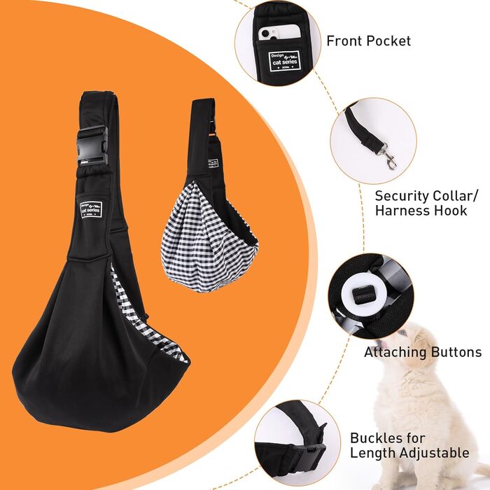 Сумка-слінг для собак NiCoLa: переноска для цуценят, чихуахуа, пуделів, бішон фрізе та котів, сіра/чорна