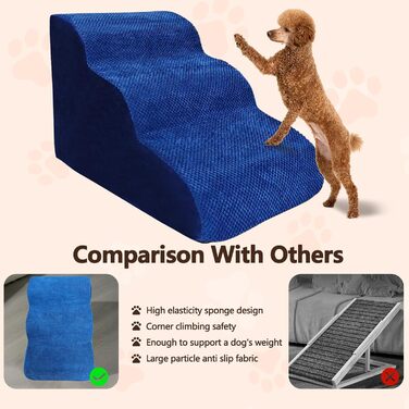 Сходинки для собак Galatée: міцні, з антиковзким покриттям, 3 сходинки для високих ліжок та диванів. Підходять для травмованих, літніх собак та котів (блакитний)