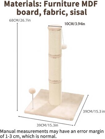 Котячий будиночок з дряпалкою Marchul для великих котів з м'яким плюшем та іграшкою, 68 см, бежевий