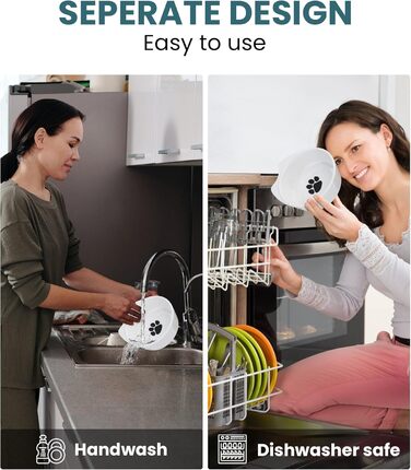 Набір мисок для котів PETTOM (2 шт.) з підставкою, кераміка, захист шиї, зелений + сірий