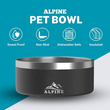 ALPINE набір з 2 нержавіючих мисок для собак, нековзні, металеві, подвійні стінки, ізольовані, антикорозійні, для корму і води, підходять для посудомийної машини, 32 унції, чорний/білий