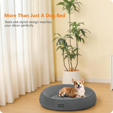 Кругле ліжко для собак середніх порід, котяче ліжко, зручне, знімний кошик, Ø 70 см, сірий колір, 70 x 70 x 20 см