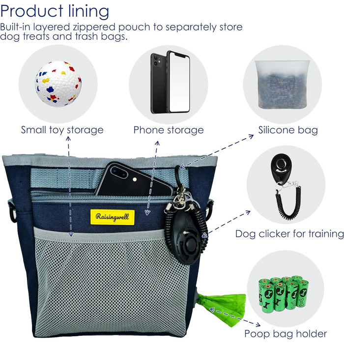 Сумка для ласощів для собак, універсальна сумка для прогулянок з силіконовим кишеньком, мішок для корму для дресирування собак та дозатор ласощів, ідеальна для активного відпочинку на природі (Чорний 4 чашки) (5. Синій 4 чашки)