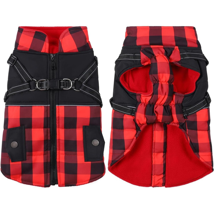 Зимова куртка для собак з повдцем, тепла спинка на блискавці, для малих, середніх та великих собак, вітронепроникна, світловідбиваюча (98-R,XXL)
