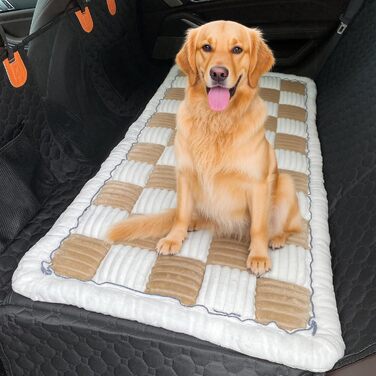 Незнімний чохол на автокрісло для собак, ворсистий килимок для домашніх тварин на заднє сидіння, водонепроникний та стійкий до подряпин килимок для подорожей, м'який захист для автомобілів, вантажівок та позашляховиків (63 x 138 см), в клітинку, світло-ко