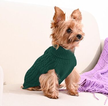 Пуловер для собак маленьких порід, зимовий, з високим коміром, в'язаний, фліс, стрейч, для цуценят, дівчаток та хлопчиків, одяг для домашніх тварин (S, Рожевий та (Зелений та Коричневий, Small)