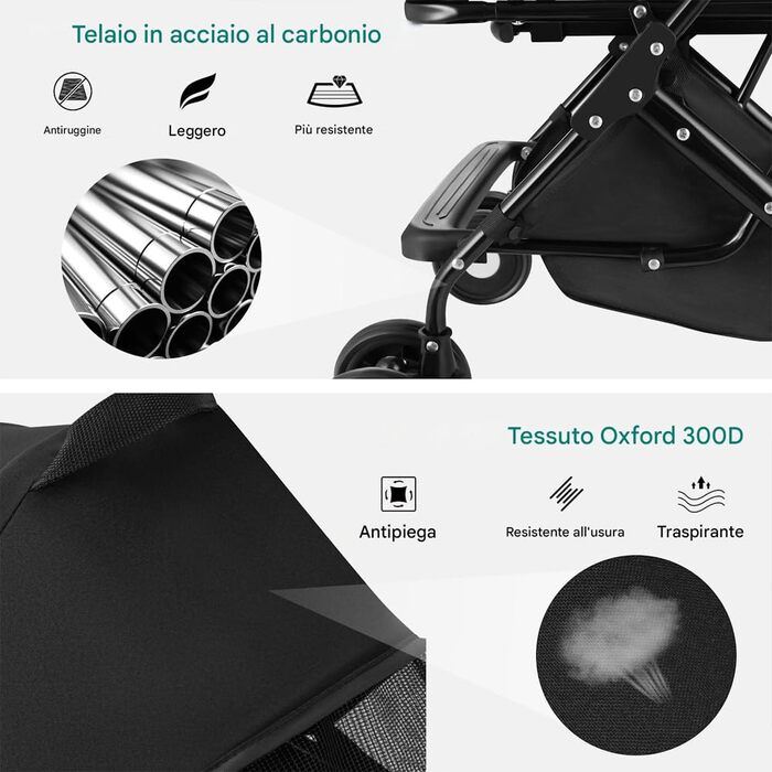 Дитячий візок для тварин BAKAJI 2 в 1, 40 кг, складний, знімний капюшон, візок для собак та котів з кошиком для зберігання (Чорний)