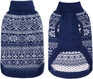 Теплий зимовий пуловер для собак та котів BINGPET з мотивом сніжинок, м'який, теплий (S, Морська синя)