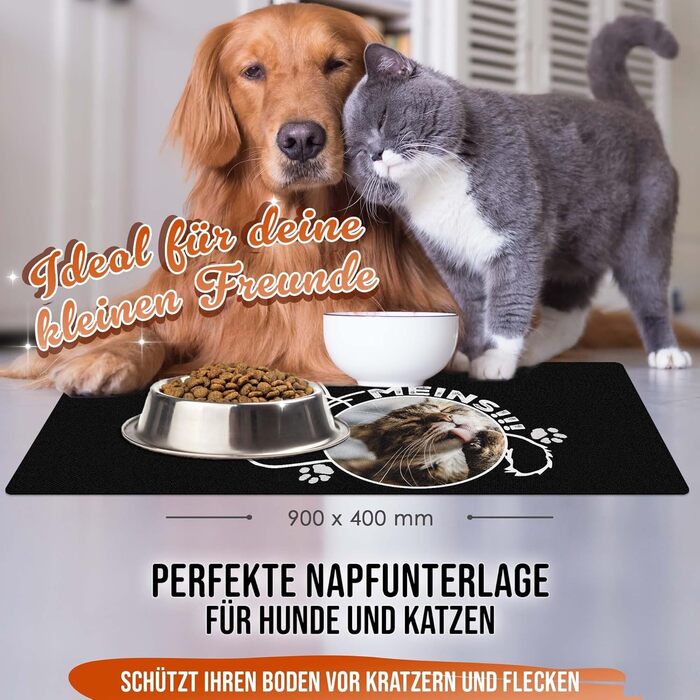 Підкладка під годівницю для котів з фотографією, персоналізований подарунок для власників котів, миється, нековзна (90 x 40 см)